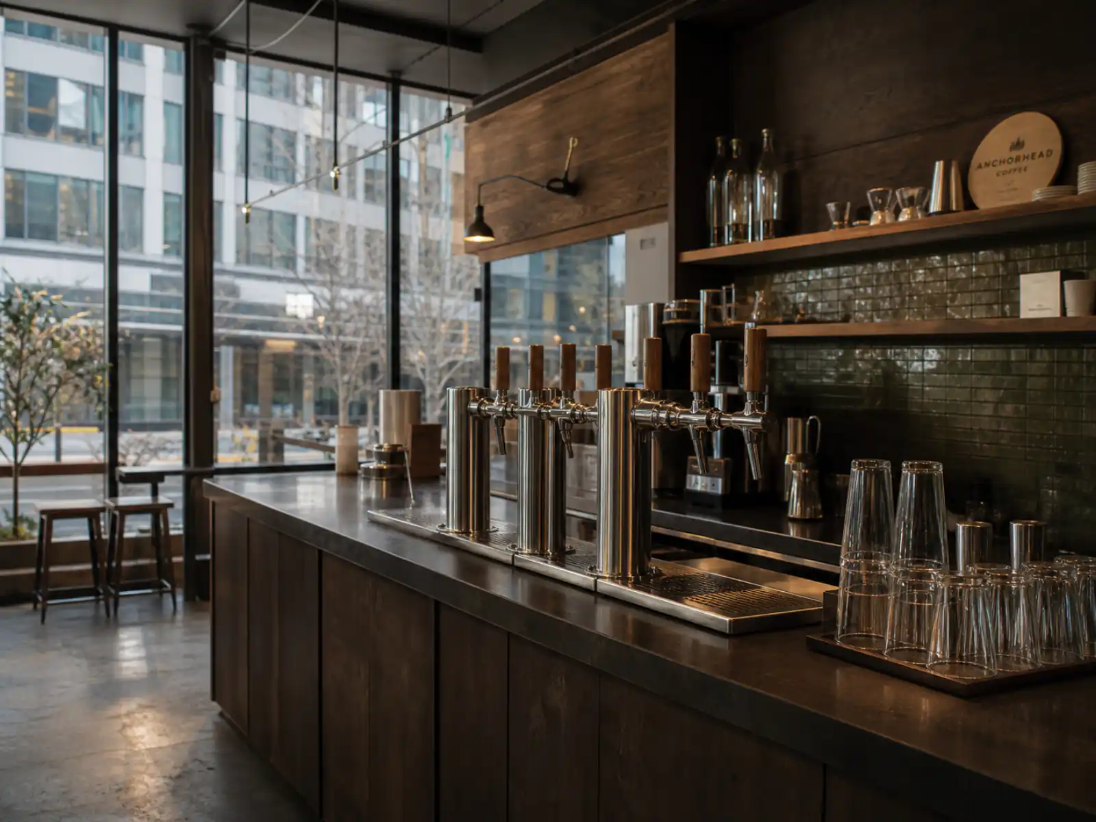 Anchorhead Coffee's downtown Seattle bar with a lineup of cold brew taps